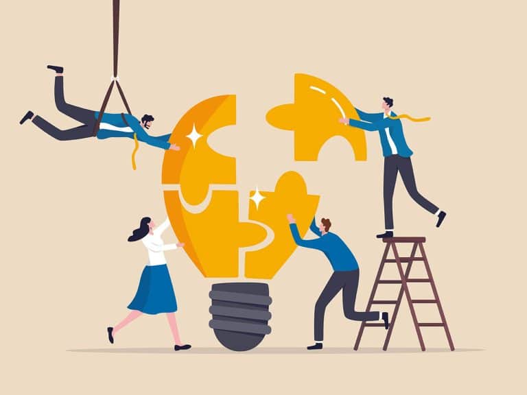 Team building, team collaboration for business idea, teamwork to